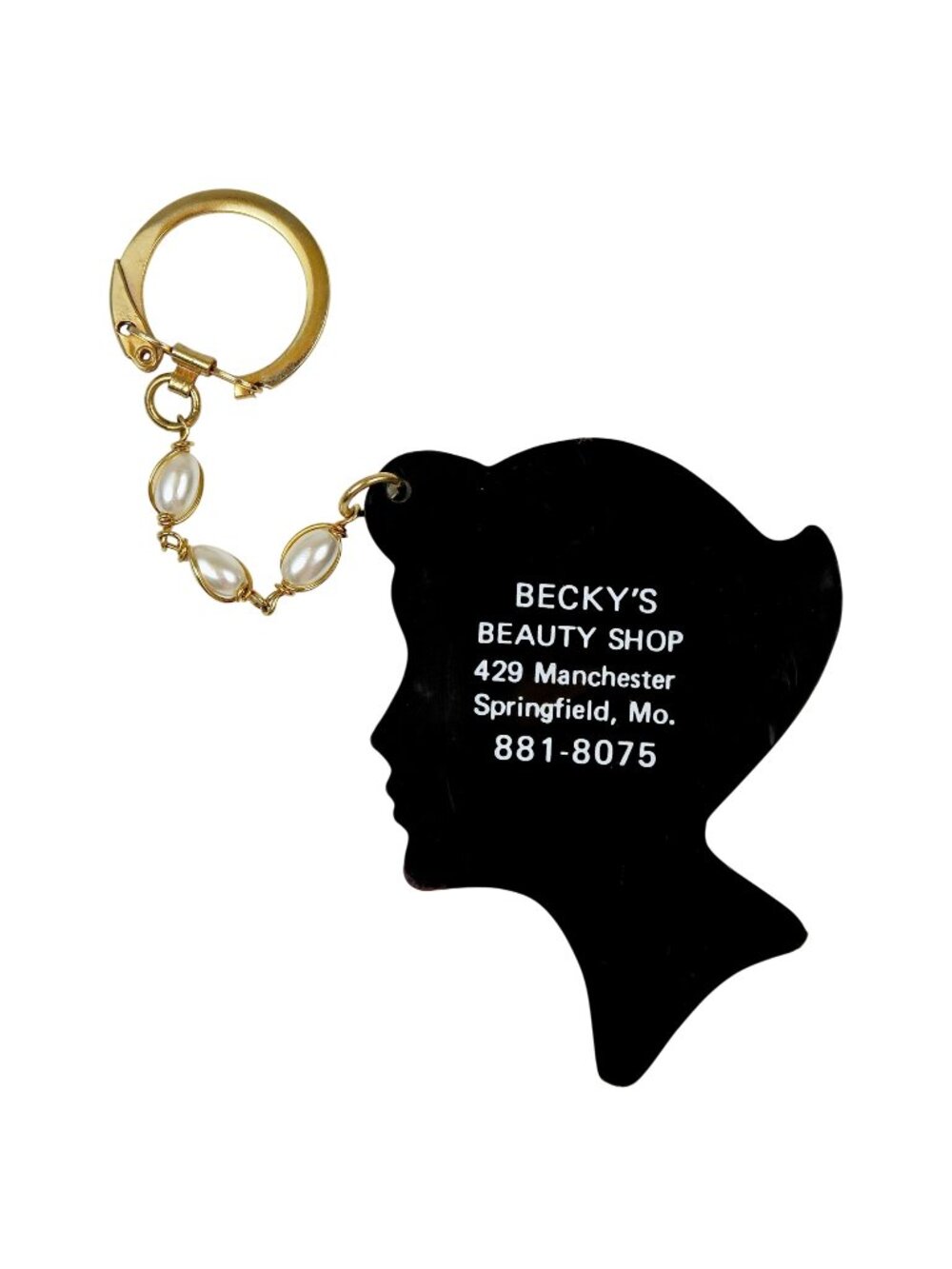 Becky’s Beauty Shop Springfield MO Silhouette Keychain Vintage 1960s Promo
